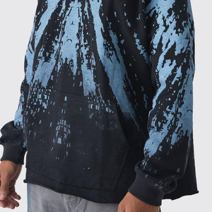 Sweat à capuche surdimensionné personnalisé avec imprimé à boucle à bord brut Sweats à capuche pour hommes en coton mélangé Design personnalisé Dernière mode Vêtements de sport - Product Image 6