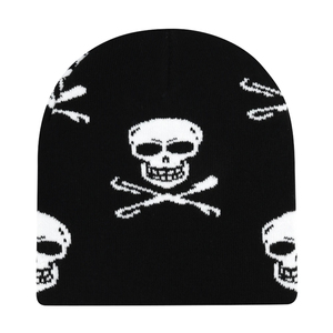 Streetwear personnalisé imprimé Beanie Hat acrylique doux côtelé tricot tête de mort casquette mode unisexe vêtements chauds en plein air - Product Image 6