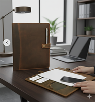 Porte-documents en cuir véritable vintage, organiseur en cuir pour hommes et femmes, couverture de carnet professionnel, dossier de CV, bloc-notes juridique