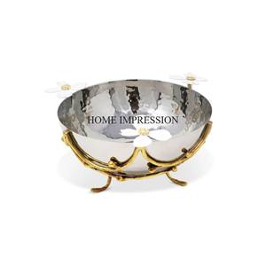 Eye Catching Look <b>Silver</b> Color Finishing Shiny Polished Round Shape Metal Serving <b>Bowl</b> With Gold Plated Unique Designer Base - Product Image 6