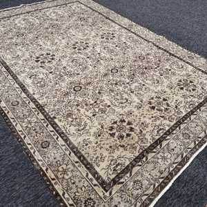 Turkish Area Rug 0.6x10.3 ft, <b>Brown</b> White Floral Rug <b>Wool</b> - Product Image 3