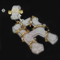 Pendentif Lettre Personnalisé en Argent 925 Plaqué Moissanite Hiphop, Design Barbelé Bling, pour Hommes Rapper, Streetwear Urbain, Haute Qualité