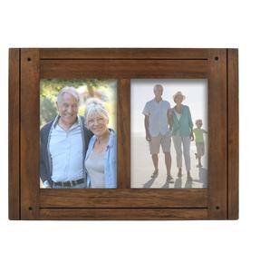 Cadre photo Homestead Double 5x7 en noyer foncé-Décor rustique en détresse Cadre photo en bois Chevalet bidirectionnel Mur ou table - Product Image 6