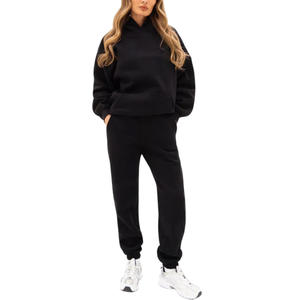 Conjunto de chándal de patrón sólido de ajuste personalizado para mujer, Jersey Vintage con capucha, Impresión de logotipo, proveedor OEM, fabricación de etiqueta privada - Product Image 1