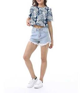 Camisetas recortadas con cuello redondo para mujer, camisetas cortas gráficas con estampado Floral de verano, manga corta, diseño Sexy de gran tamaño, venta al por mayor - Product Image 6