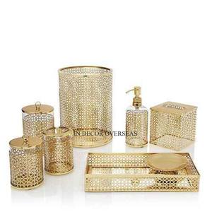 Forro de diseñador de alta calidad chapado en oro de primera calidad juego de Metal de 7 juegos de accesorios de baño de La India en un precio impresionante - Product Image 2