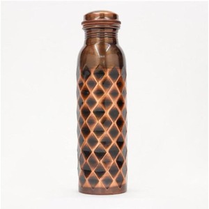 Elegante botella de agua de Metal de cobre hecha a mano con tapa pajita 1000ml a prueba de fugas ecológica Axiom Home Accents Ayurvedic - Product Image 1