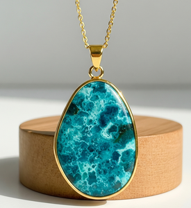 Top Grade Dainty 925 Chaîne En Argent Sterling Bohème Naturel Chrysocolle Forme Irrégulière Pendentif Guérison Cristal Cadeau De Mode - Product Image 1