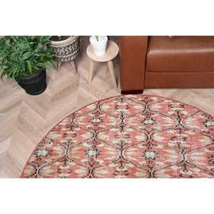 4.3x4.3 ft Turkish Rug, <b>Red</b> Animal Print Vintage <b>Wool</b> Rug - Product Image 2