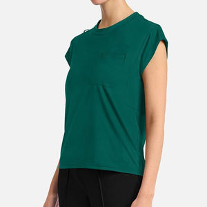 De manga corta elástico de secado rápido Spandex enfermería Scrubs mujer Tuck-In pecho bolsillo cuello redondo Scrub Top verde - Product Image 4