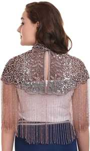 ชุดเดรสปาร์ตี้ตอนเย็นผ้าชีฟองประดับด้วยลูกปัดประดับด้วยเลื่อมหรูหราพร้อมเสื้อคลุมประดับพู่ประดับด้วยลูกปัดสำหรับใส่ไปคลับดีไซน์ระยิบระยับมาก - Product Image 3