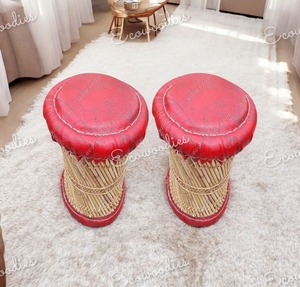 Canne indienne en bambou écologique Sarkanda Muddha repose-pieds tabouret pouf pour Console d'incrustation d'os de jardin intérieur extérieur - Product Image 3