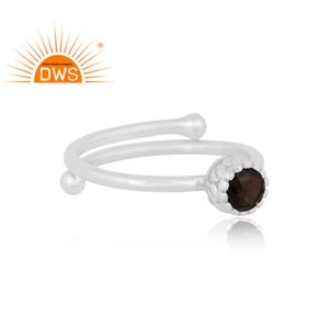 Bague empilable élégante et tendance en argent sterling avec pierre précieuse naturelle en quartz fumé, fabricant de bijoux sur mesure - Product Image 3