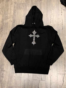 Bling Black Custom Sparkle Crystal Rhine Stone 3D Bordado Transpirable Logo Hombres Sudadera con capucha térmica 100% algodón - Product Image 5