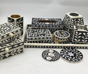 เตา bakhoor ที่ทำจากไม้และแม่ของไข่มุกน้ำหอมที่บ้านพร้อมกล่องและถาด - Product Image 6