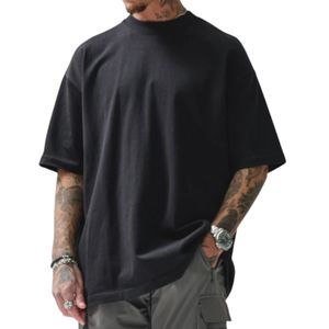 Maglietta oversize collegiale maglia nera 300 GSM di cotone di peso medio rilassata vestibilità con scollo a costola a tracolla Vintage atletica leggera - Product Image 5