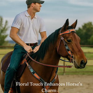 Beautifully Handcrafted <b>Floral</b> Carved Headstall and Breastplate Newly Made From Leather - Product Image 5