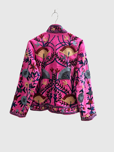 Veste en velours rose brodée, col mandarin, manches longues, motif floral, broderie à la main, vêtements d'automne, grande taille pour femmes - Product Image 2