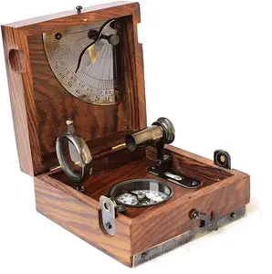 Six Instrument Marine Master Box Collectibles Marine Instrument Wooden Box Nautical Compass Telescope Magnifying Glass in Wooden