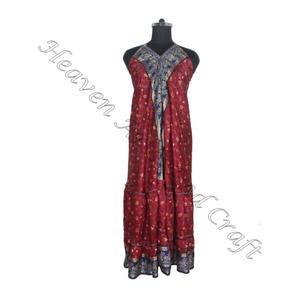 SD016 femmes été Boho Hippie Vintage soie licou robe recyclé Saree longue robe de soirée pour les filles - Product Image 5