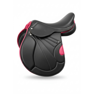 Selle de cheval anglaise de luxe noire et rose en cuir de vachette de haute qualité, selle de saut avec rouleaux de genou rembourrés - Product Image 1