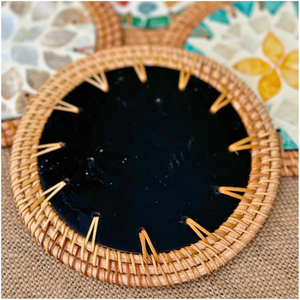Posavasos de Ratán Tejidos a Mano con Incrustaciones de Mosaico Floral para una Decoración de Mesa de Lujo - Product Image 2