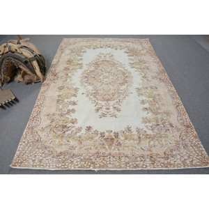 Vintage Turkish <b>Rug</b> <b>Large</b> Area 5.6 X 8.7 ft Classic Beige Brown Patchwork Pattern Wool Latex for Hallway <b>Bedroom</b> Bedside - Product Image 1