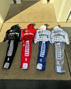 Ensemble sweat à capuche et pantalon de survêtement délavés à l'acide de haute qualité survêtement vintage survêtement personnalisé pile de sueur pantalon évasé costume pour hommes - Product Image 1