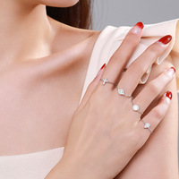 Nouvelle conception tendance, bague chaîne classique en zircon, argent sterling 925, goutte d'eau, plaqué rhodium, vente en gros