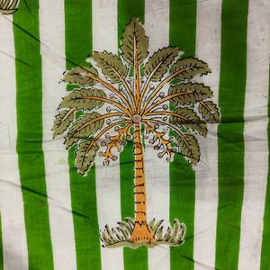 Organic Traditional Jaipuri Print Green Stripe Palm Tree Cambric Cotton Fabric 60x60 Eco-Friendly for Curtain Craft <b>Bag</b> Use - Product Image 6