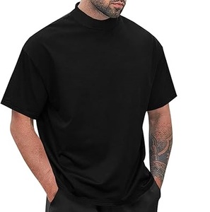 Custom Logo 350GSM Oversize Men's <b>T</b>-<b>Shirt</b> Hip Hop Style <b>Thick</b> Collar Mock Neck Heavyweight Jersey Crop Black Mocked Necked - Product Image 1