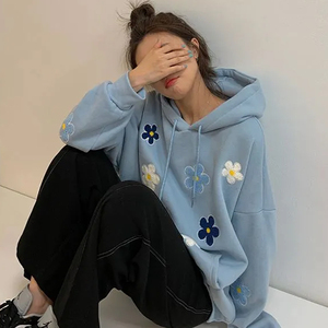 เสื้อฮู้ดปักลายดอกไม้ของผู้ชายผู้หญิง,เสื้อผ้าลำลองผ้าคอตตอนโพลีเอสเตอร์ทรงครอป - Product Image 1