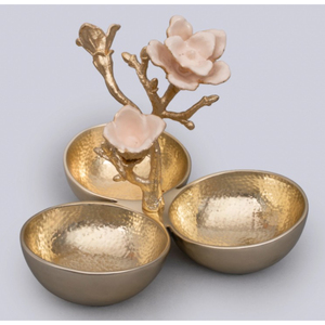 Fantástico juego de cuencos para servir frutas secas de acero inoxidable martillado con mango floral dorado para decoración del hogar y regalos - Product Image 4