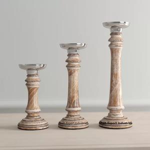 Ensemble de 3 porte-bougies en bois pour la décoration de Noël, de la maison, de mariage, de table, art moderne fait main, tailles personnalisées uniques - Product Image 5
