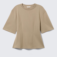 T-shirts OEM personnalisés vierges pour femmes, en coton doux tricoté, coupe ajustée, manches courtes, style vintage, avec détail de point de croix, hauts moulants