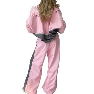 Ensemble survêtement décontracté pour femme personnalisé 2026, fermeture éclair intégrale, style patchwork, respirant, veste coupe-vent de jogging, pantalon deux pièces - Product Image 4