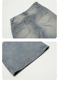 Men's Fashionable Washed Denim <b>Jeans</b> Pants with Button Closure and Embroidery Hip Hop Style Adjustable for Casual Wear - Product Image 6