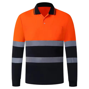 Polo de seguridad de manga larga con logotipo personalizado, Polo reflectante naranja de alta visibilidad con bolsillos, Polo de trabajo - Product Image 1