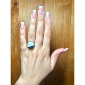 Navajo Handmade White Buffalo & Sterling Silver <b>Statement</b> <b>Ring</b> Size 5.75 Boho Hip Hop Style for Everyday Wear Natural Gemstone - Product Image 4