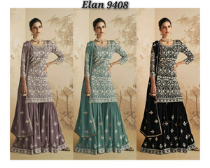 Collection Premium Eid Gharara : Plazzo élégant avec dupatta en Georgette de renard lourdement brodé de sequins, magnifiquement orné pour femme - Product Image 6
