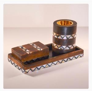 Juego de Regalo de Quemador de Incienso Islámico Simple Hecho a Mano de Madera y Resina con Caja de Almacenamiento y Bandeja - Product Image 4