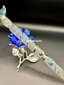 Wholesale Handcrafted Selenite Blue Opalite Crescent Moon <b>Wand</b> Feng Shui Wire Wrapped Polished <b>Crystal</b> Magic Stick Mascot Pillar - Product Image 3