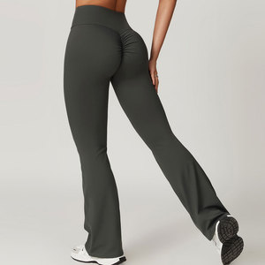 Women's High Waist Flared Yoga Leggings Ruched Butt Hip Lifting Wide Leg Tummy Control Breathable Eco-friendly Knitted Seamless - Product Image 3