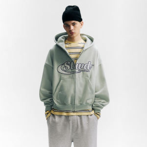 Sweat à capuche zippé pour homme, broderie logo, vêtement décontracté, coton 280 g/m², teinture unie, logo personnalisé, nouveau design - Product Image 1