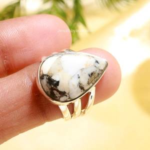 Buffalo Turquoise <b>Ring</b> in 925 Sterling <b>Silver</b> | Handmade Natural White Turquoise <b>Statement</b> <b>Ring</b> | Gemstone Jewelry for Women - Product Image 4