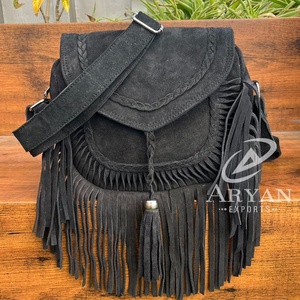New Arrival Hot Sale <b>Large</b> Capacity Vintage Genuine Suede Leather Fringe Crossbody Shoulder Bag for Women's Trendy Style Handbag - Product Image 1
