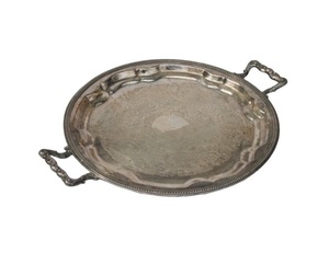 Bandeja de servicio de forma ovalada de latón y aluminio Bandeja de servicio plateada con asas - Product Image 6