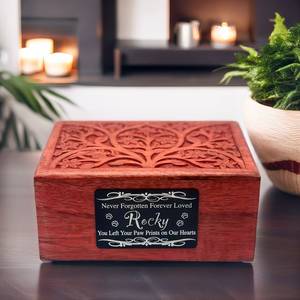 <b>Pet</b> <b>Urn</b> for Ashes Cremation Vintage Elegant Hand Carved Mango Wood Memory Box in Barn Red Color - Product Image 5