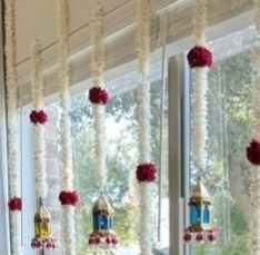 Eid Party Decor Lantern Jasmine Rose Garland Decoración de la boda Haldi Mehndi Stage Telón de fondo Noche Jardín Floral Colgante de pared - Product Image 6