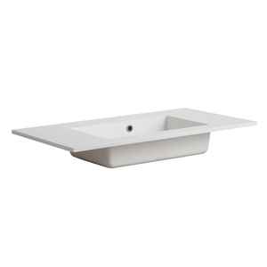 Lavabo moderne en céramique de 90 cm, finition blanc mat, avec vasque centrale sans trou pour robinet - Product Image 1